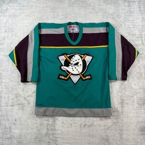 Mighty Ducks Jersey youth Large Blue Vintage 90s NHL Hockey Air Knit CCM